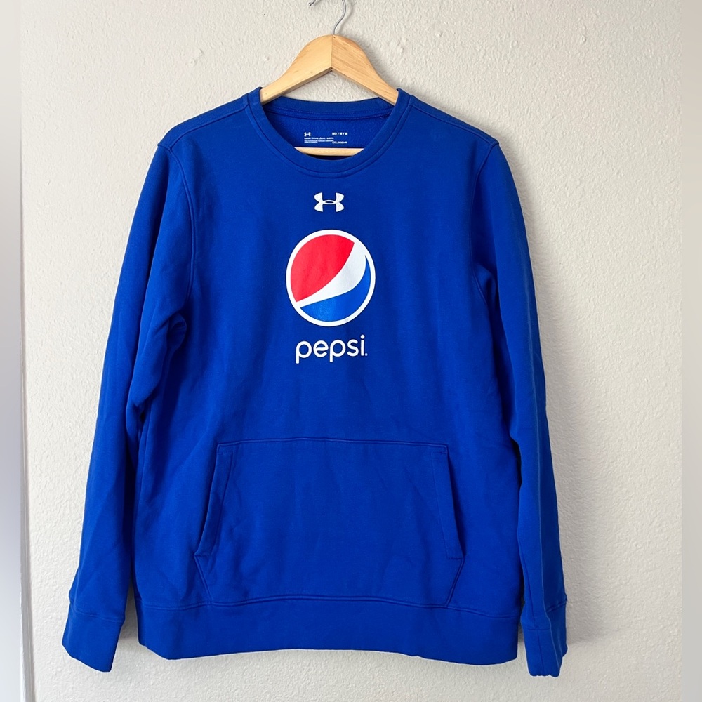 Under Armour Pepsi Logo Crewneck Sweatshirt Men Medium Blue Fleece Lined